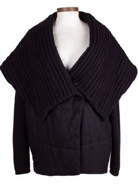 TSE BLACK CASHMERE WIDE COLLAR PADDED JACKET COAT